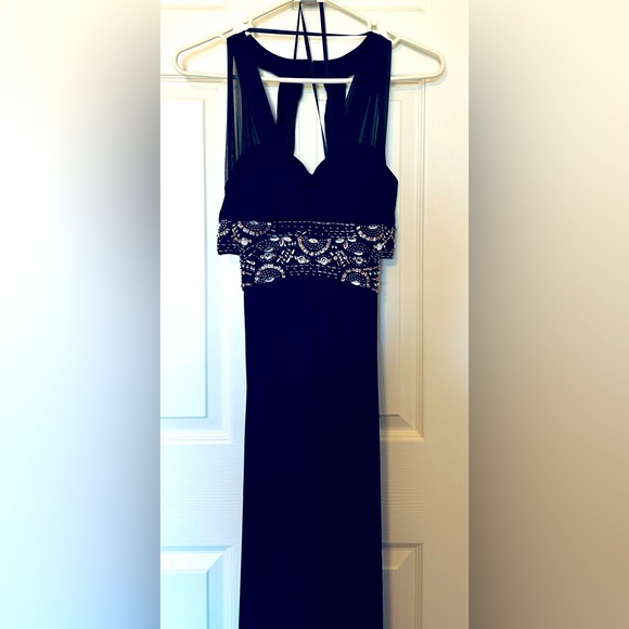 Blonde Nites Juniors 7 Navy Beaded Formal Gown - Picture 1 of 12